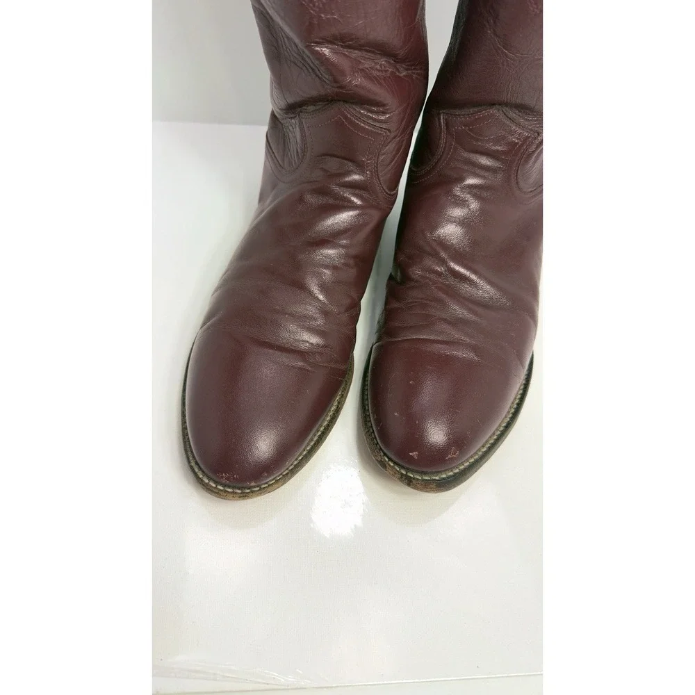 Justin 3037 Men 11 B Burgundy Leather Round Toe Ropers Western Cowboy Boots - Picture 11 of 11